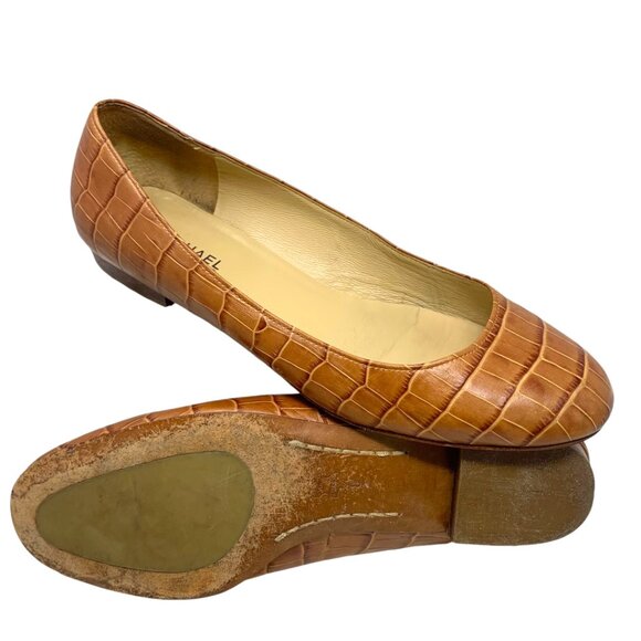 MICHAEL Michael Kors‎ Brown Croc Embossed Leather Round Toe Flats - Picture 8 of 10
